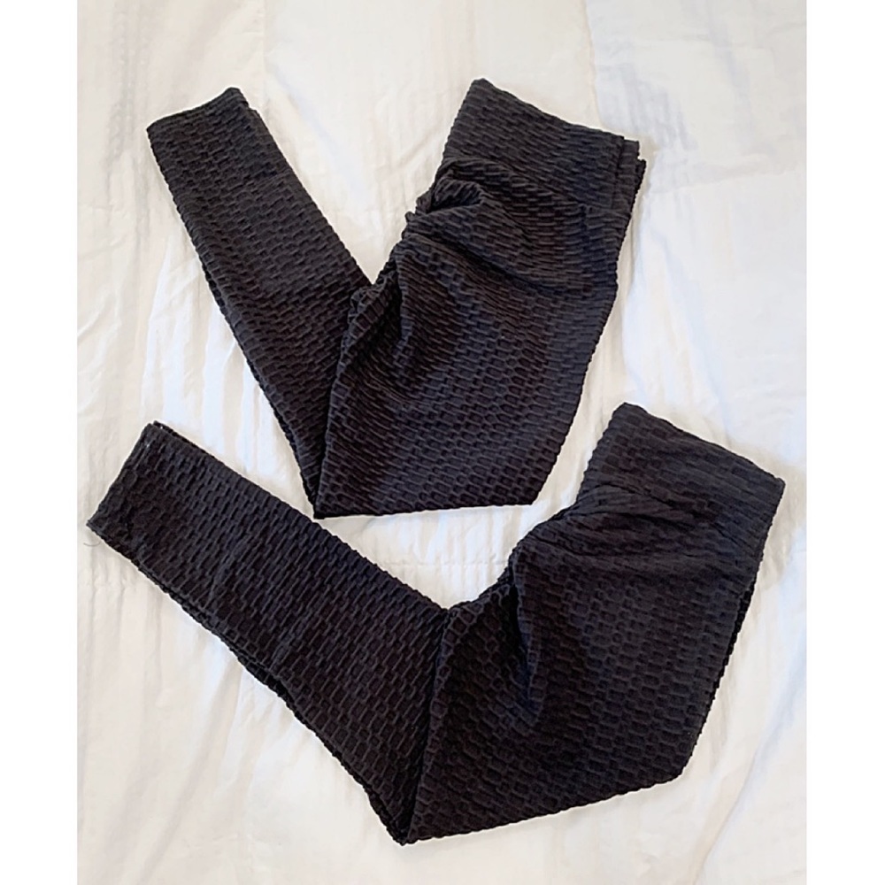 🔥 2  Black Textured Scrunch Leggings XL | Sculpting Stretch Athleisure